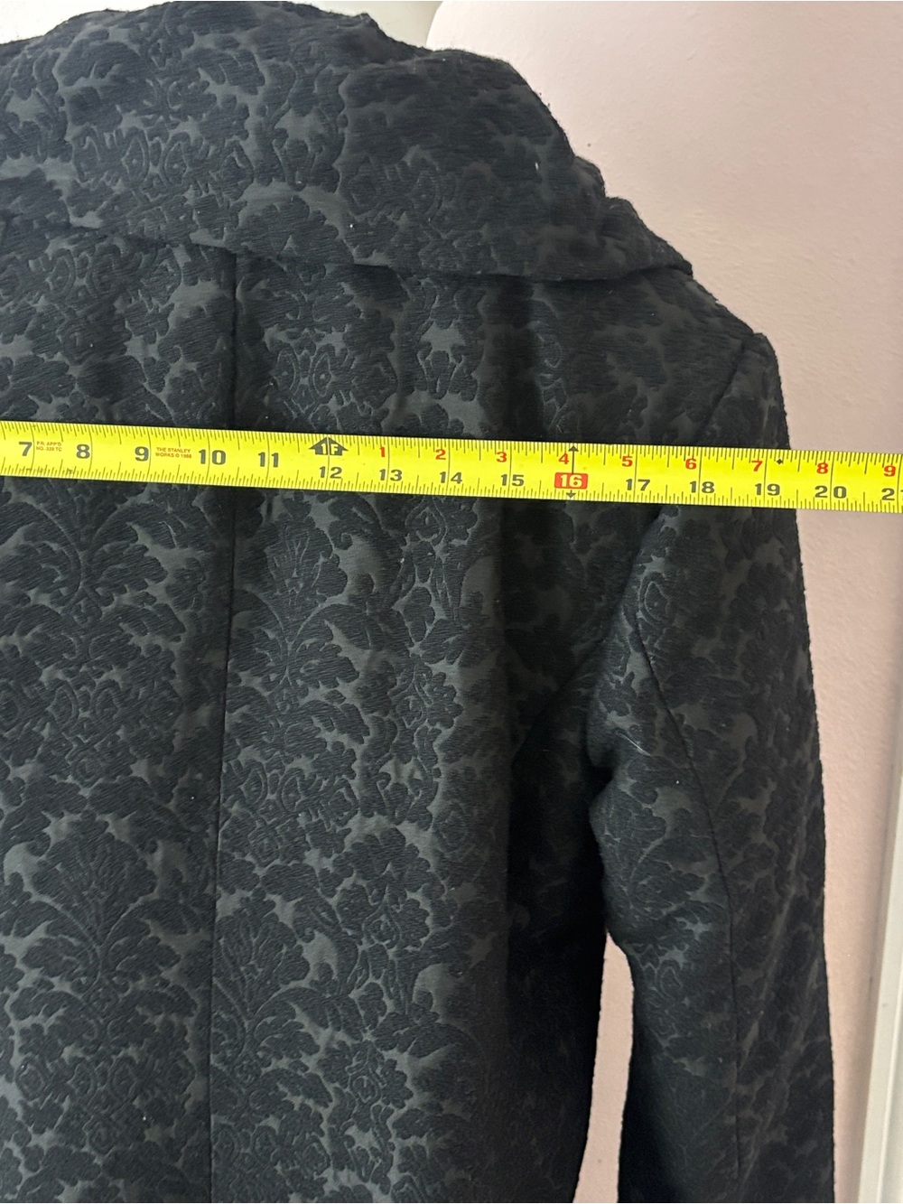 Ivanka Trump Black Damask Jacquard Ruffle Collar Wool Blend Long Coat M/L⁠ - Picture 4 of 7